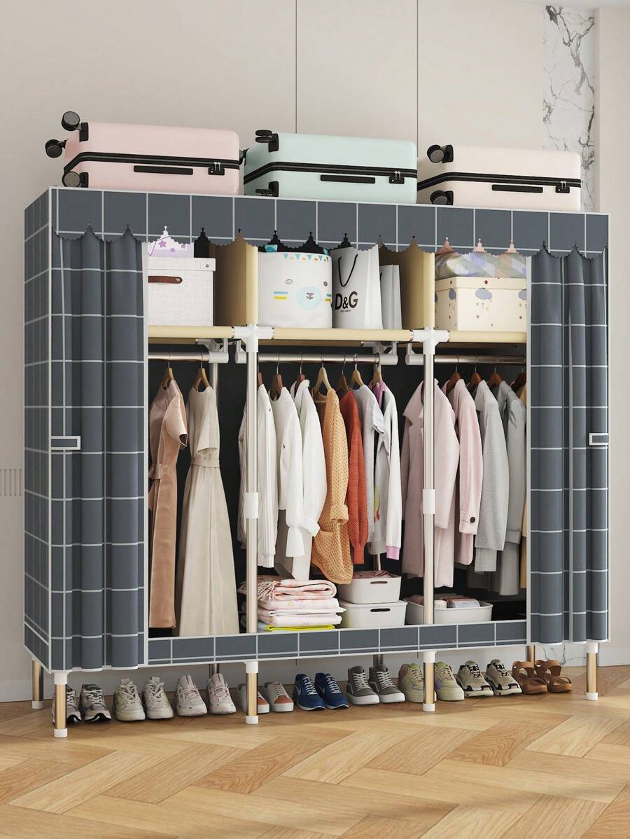 1pc Wardrobe With Door, Storage Shelves, Space-Saving, Sturdy, Fashionable, Easy To Assemble And Disassemble, Portable, Suitable For Living Room, Bedroom, Entryway, Office, Home, Multi-Layer Storage, Holiday Gift, Christmas Gift, Children Gift