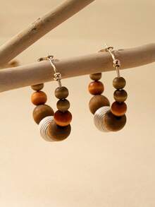 Tropiscape 1 Pair Women Wooden Bead Earrings, Maillard Color Suitable For Everyday Wear, Autumn/Winter Gifts - Beige - View 6