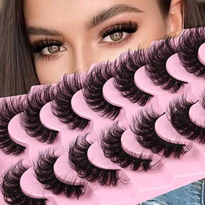 YQQ D Curl Faux Mink Lashes Fluffy Cat Eye 20MM Long Dramatic Mink Lashes Bulk Wispy Full Volume False Eyelashes 7 Pairs Pack