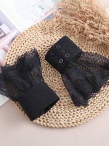 1 Pair Mesh Floral Lace Cuffs, Decorative Elegant Lace Cuffs For Women