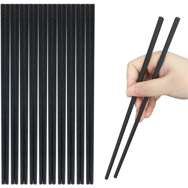 10 Pairs Fiberglass Chopsticks, Reusable Chopsticks, 9.3 Inches Dishwasher , Non-Slip, Black