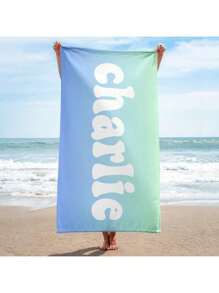 1pc Personalized Text Custom Ombre Beach Towel, Super Absorbent Swimming Towel, Comfortable Beach Blanket, Fashionable Pool Towel, Exquisite Yoga Mat, Beach Accessory, Holiday Essential Gift For Mother's Day, For Birthdays, For Ren's Day, For Father's Day, For Graduation, For Weddings, For Housewarming Bathroom, Living Room, Bedroom, Home Summer Bathroom DecorTravel Essentials Travel Accessories Beach Essentials