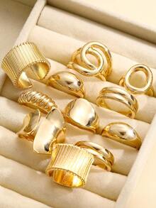 14 件 CCB 材质夸张性感奢华女士鸡尾酒戒指套装，时尚珠宝，适合日常、派对、婚礼佩戴，可作为送给女友、朋友的礼物 - 金色2 - 查看 2