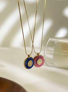 Monlansher Nuova collana con ciondolo rotondo in pietra lavorato a mano in acciaio inossidabile per donna, gioielleria di moda minimalista di lusso, disponibile in più colori