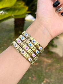 1 pieza Brazalete minimalista de moda y colorido de acero inoxidable con motivo de ojo, de talla ajustable adecuado para hombres y mujeres, para uso casual y fiesta