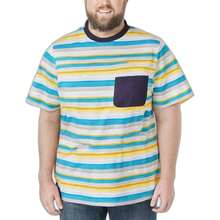 KingSize Men's Big & Tall Shrink-Less Lightweight Pocket Crewneck T-Shirt - LIGHT TEAL STRIPE - View 1