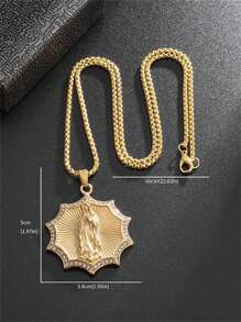 1 pièce Collier pendentif unisexe à la mode en zirconium artificiel chrétien en forme de tournesol de la Vierge Marie, protection du corps et bijou de prière, cadeau