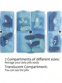 1pc 7-Day Pill Organizer Box, Divided Design, Suitable For Travel, Store Medicines, Vitamins And Fish Oil Supplements, Foldable Double-Layer Storage Box, Magnetic 7-Compartment Pill Case