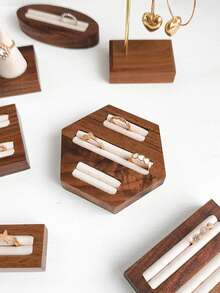 1 buah Tempat Penyimpanan dan Pajangan Perhiasan Berbentuk Jari/Heksagonal dari Kayu Walnut, Cocok untuk Cincin Pertunangan, Hadiah untuk Pacar, untuk Wanita, Organizer Penyimpanan, Perlengkapan Perjalanan dan Liburan, Dekorasi Musim Gugur, Halloween, Dekorasi Ruangan - MultiWarna - View 9