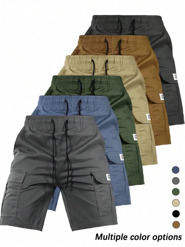 Elastic Waist Drawstring Cargo Shorts With Large Pockets, Unisex Summer Casual Outdoor Pants
