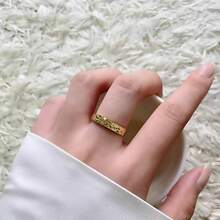 Aritio 1 件复古 18K 镀金不锈钢锤纹戒指，适合女性日常和婚礼佩戴，礼物 - 戒指 - 查看 4