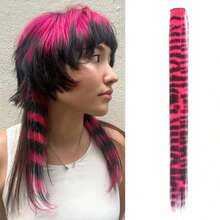 18 Inches Rose Leopard Print Hair Extensions Hair Clip Extensions For Women Clip In Hair Extensions Clip In Hair Colorful Hair - Hot Pink - View 1