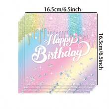 20pcs Rainbow Party Napkins, Macaron Happy Birthday Party Supplies Disposable Paper Towels, Holiday Gifts, Indoor Outdoor Home Decor For Living Room, Bedroom, Graduation, Wedding, Spring - Multicolor - View 3