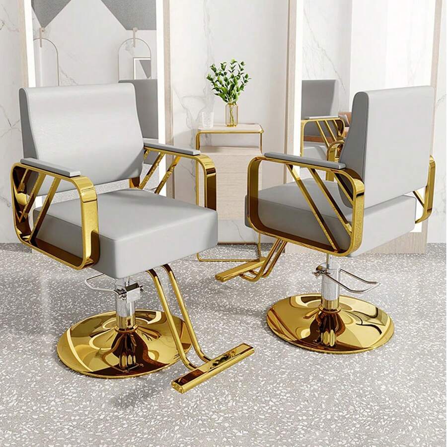 Silla Clasica Premium Barberia Estetica Giro 360° Neumatica Silla Clasica Premium Barberia Estetica Giro 360° Neumatica Sillon Barberia Estetica Peluqueria Neumatica Silla Barbero Forma De La Base Redonda Tipo ,Gris y dorado