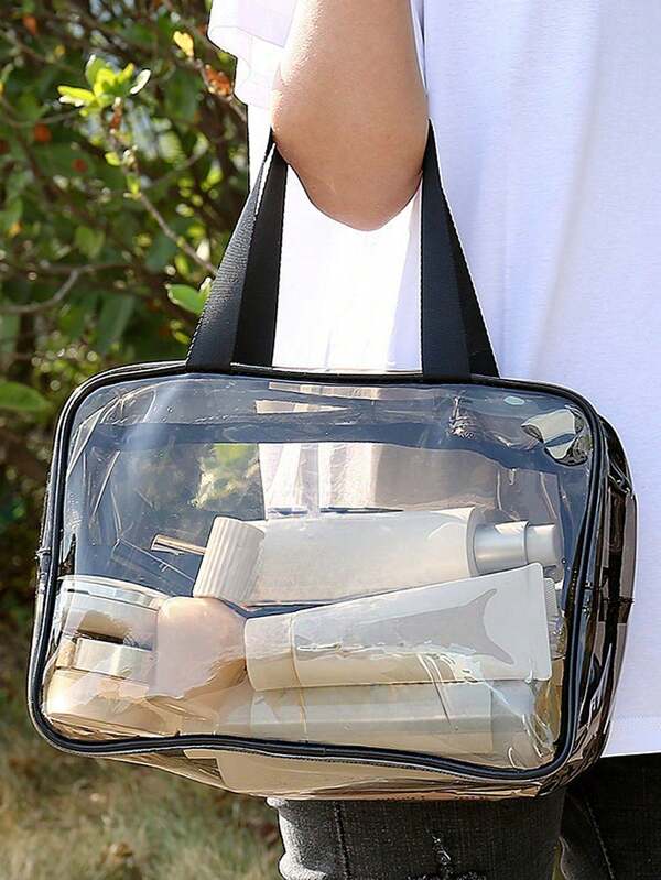 1PC Storage Bag Makeup Travel Bag Make Up Brush Bag Toiletry Bag Transparent Single-Layer Makeup Bag Made Of PVC Material, Hand-Held Toiletry Bag, Cosmetic Storage Bag, Beach Bag,Essential For Traveling Makeup Travel Toiletry Organizer Clear Essentials Gifts Storage Zipper.