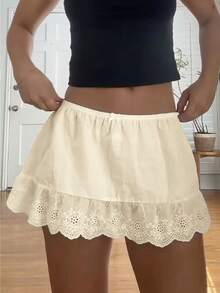 Women Y2K Sheer Lace Ruffle Mini Skirt Low Rise Mesh Ruffle Hem Shorts Fairy Micro Skirt Coquette Going Out Beachwear - Yellow - View 1