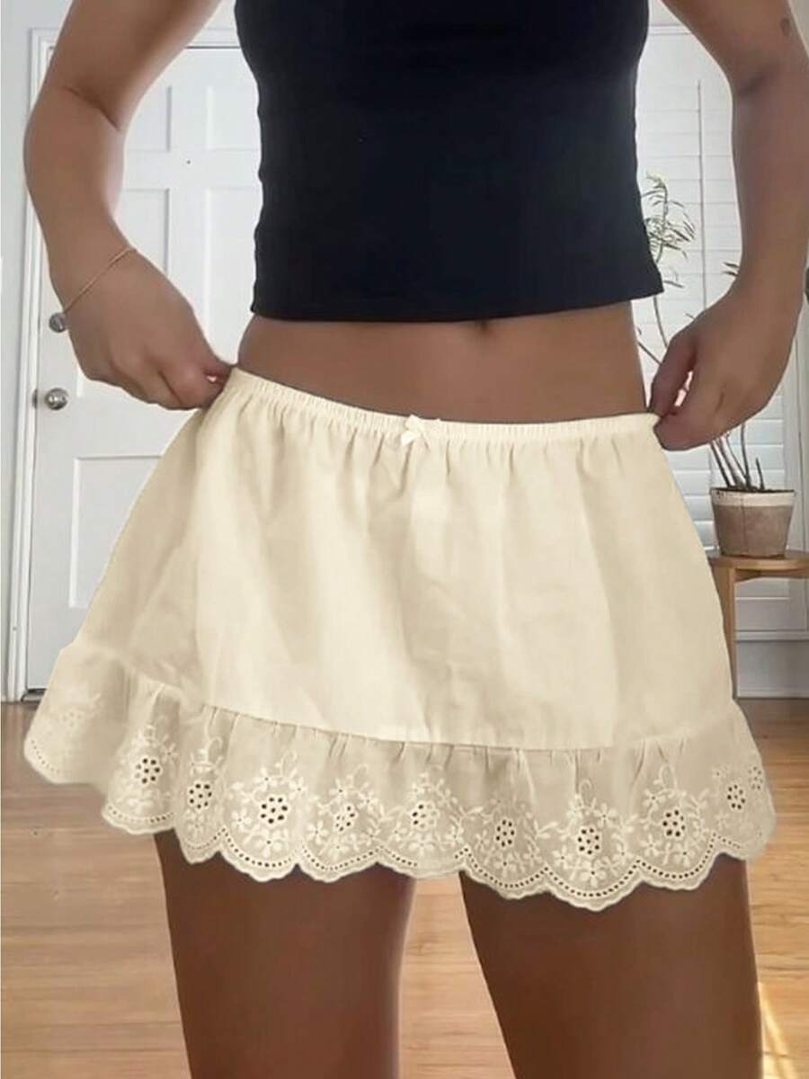 Women Y2K Sheer Lace Ruffle Mini Skirt Low Rise Mesh Ruffle Hem Shorts Fairy Micro Skirt Coquette Going Out Beachwear - Yellow - View 1
