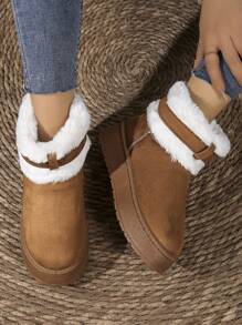 Women Outdoor Snowboots, Fashion Ankle Boots, Autumn/Winter Boots, Warm Snow Boots, Cute Solid Color Waterproof Platform Slip-On Snow Boots, Women Fashion Warm Slippers