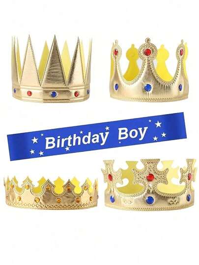 1/2 Pieces Of Adult Golden King Crown, Diamond Cloth Prince Costume, Headpiece, Cake Decoration, Birthday Party Crown Hat