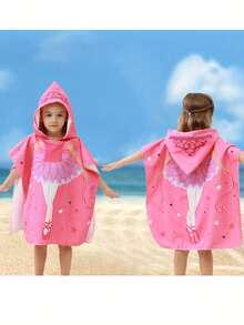 1pc Baby Hooded Bathrobe, Made Of Polyester Fiber, Soft & Dense, Highly Absorbent, Cartoon Animal Pattern, Suitable For Role Play, Party Makeup, Beach & Seaside - Multicolor - View 10
