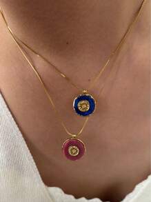 Monlansher Nuova collana con ciondolo rotondo in pietra lavorato a mano in acciaio inossidabile per donna, gioielleria di moda minimalista di lusso, disponibile in più colori