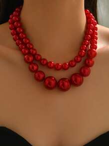 2 pièces Collier de fausses perles, mode personnalisée simple mais exagérée avec un sentiment vintage haut de gamme. Chaîne de cou convenant pour le port quotidien des femmes ou pour des occasions importantes