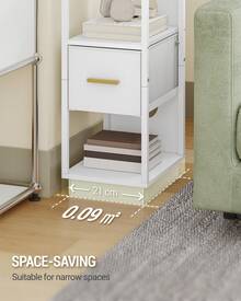 HEXCELEN Bedside Table, Side Table With Open Compartment, Narrow Bedside Table With 1 Fabric Drawer, Modern, For Bedroom, Living Room, 30 X 24 X 60 Cm - trắng - Xem 6