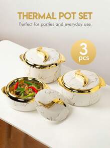 3 pièces, réchaud alimentaire Golden Touch, ensemble de plats à gratin isothermes avec couvercles, récipient en acier inoxydable isolé pour aliments chauds et froids, bol de service pour buffet, ensemble de réchauds à fondue, ensemble de réchauds à fondue, ensemble de casseroles de service, pour le bureau