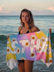 1pc Customized Beach Towel, Quick-Dry Swimming Towel, Soft Beach Towel, Fashionable Pool Towel, Customized Name, Strawberry, Watermelon, Floral, Cute, Fun, Beautiful Yoga Mat, Beach Accessories, Perfect Mothers Day, Birthday, Children's Day, Father's Day, Graduation, Wedding, Housewarming Gift, Bathroom, Living Room, Bedroom, Home