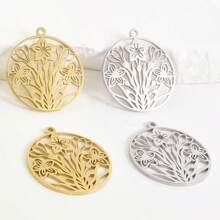 2pcs Fashionable 304 Stainless Steel Gold/Silver Plant & Flower Pattern Pendant, Vacuum Electroplated Durable Craft, Suitable For Necklace, Earrings, DIY Jewelry Making