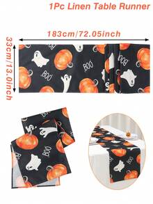 1 件万圣节幽灵与南瓜亚麻桌旗、桌布、非常适合万圣节和秋季装饰、万圣节装饰、室内/室外派对必备品、怪异别致水彩画