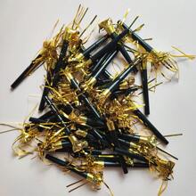 10 piezas, grandes de 11 cm/4.3 in, de material plástico, color negro, dorado y plateado, para cumpleaños, bodas, aniversarios, despedidas de soltero, carnavales, festivales para crear ambiente, celebrar, creatividad, borlas, silbatos de dragón de aire, accesorios de sonido, pequeños regalos para amigos
