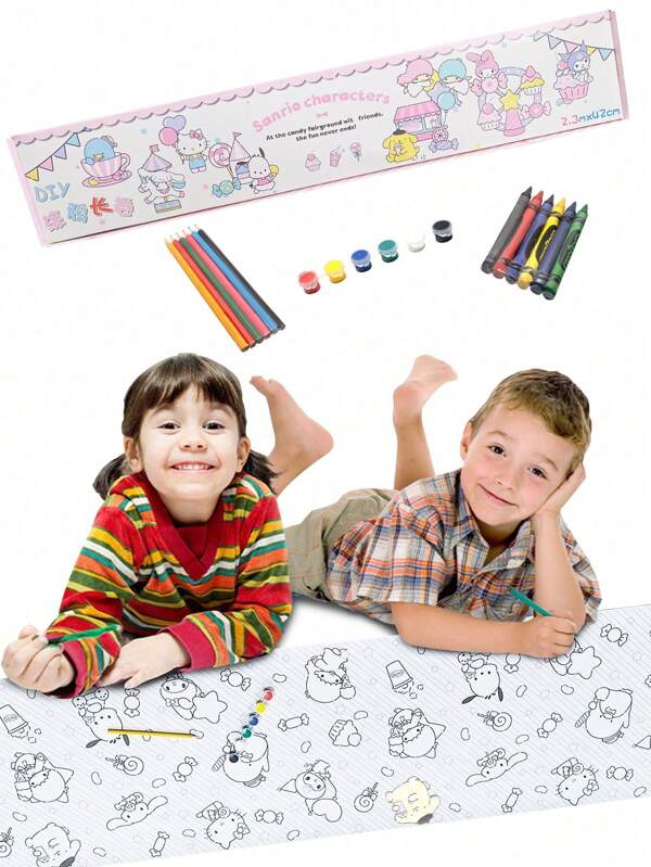 Sanrio 1Set Sanrio Hello Kitty Kuromi Cinnamoroll My Melody Family Series Highly Attractive DIY Long Scroll Graffiti Drawing Paper Super Large Coloring Drawing Paper Cartoon Scroll Creative Set