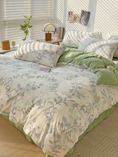 4pcs Bedding Set, Reversible Design Home & Student Dormitory Double Deck Bed Printing Quilt Cover + Bed Sheet + 2 Pillowcases, Soft Plush, Skin-Friendly, Durable, Warm, Suitable For Bedroom, Guest Room, Dormitory, All Seasons