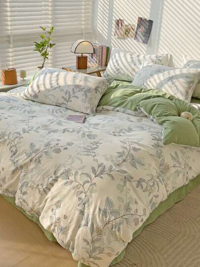 4 Stücke Bettwäsche-Set, umkehrbares Design für Heim & Studentenwohnheim Etagenbett, Druckbettwäsche-Set bestehend aus Bettdeckenbezug + Bettlaken + 2 Kissenbezüge, weich, hautfreundlich, langanhaltend, warm, geeignet für Schlafzimmer, Gästezimmer, Studentenwohnheim, ganzjährig
