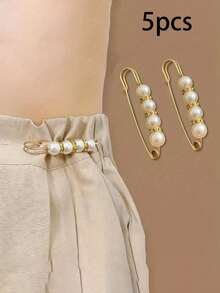 2pcs Faux Pearl Waist Buckle Cute Pin Faux Pearl Brooch Pants Adjustable Buckle Summer, School Fall, Autumn, Halloween - White - View 15