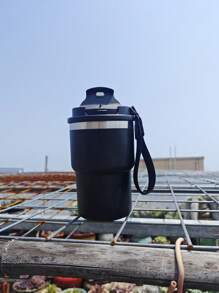 Taza de acero inoxidable aislada de 12 oz con diseño minimalista, taza de auto portátil con cordón, taza para helado, taza de café con doble capa al vacío, personalizada en un paquete