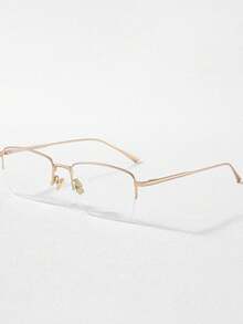 Ultra Light Half Frame Anti Fatigue Glasses For Men Women Non-Prescription Pc Lenses Fashion Glasses, Rectangular Design, Stainless Steel Material, Suitable For Various Occasion, Glasses Case Included - Multicolor - View 6