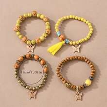 Conjunto de 4 pulseiras criativas Boho multicamadas com pingente de borboleta e borla, joias da moda para presente