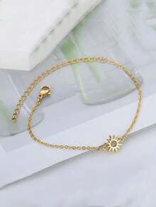 1 件女士向日葵手链，柔和光泽不锈钢手链，复古向日葵手链，乡村风格珠宝配饰，适合情人节、母亲节、母亲阵亡将士纪念日