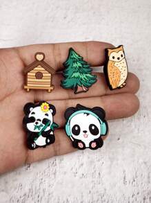 1 Set de 15 piezas de accesorios con diseño de patrones de dibujos animados de panda y búho para personalizar sandalias y brazaletes, decorar zapatillas y teléfonos. Adecuado como regalo para amantes de los animales en cumpleaños y fiestas