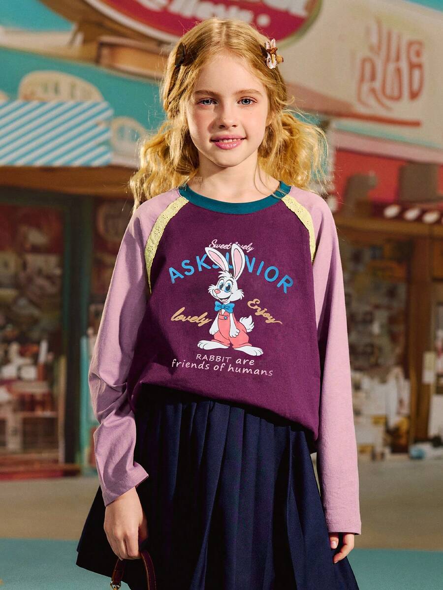 ASK JUNIOR Sudadera estilo pullover de cuello redondo con mangas largas y diseño de parches de colores contrastantes, cómoda para niñas preadolescentes, para el otoño - Burdeos - Ver 1