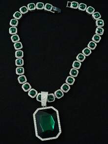 彩色宝石合金吊坠,搭配彩色宝石链,嘻哈项链 - 大寶石吊墜項鍊 - 查看 13