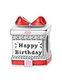 Silver Plated Charm Pink Bow Crown Candle Happy Birthday Cake Series Charm Bead Is Suitable For Diy Female Bracelet Pendants