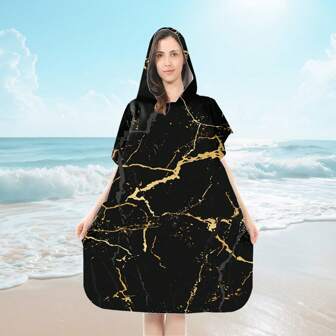 Fast Drying Super Soft Fiber Hooded Cape, Modern Floral Pattern, Lightweight & Breathable Beach/Pool Cover Up, Knit Fabric, Great For Sunbathing & Relaxation, With Sun Protection Hood, Beach Essentials, Beach Accessories, Pool Float