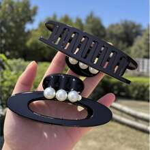 Oval Hollow Pearl Claw Hair Clip, Versatile Hair Claw Design Fashion Hair Accessory Fashion Hair Accessories Beauty Claw Clips