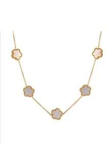 Collier en acier de titane avec fleur de trèfle à 5 feuilles pour femmes, pendentif de trèfle minimaliste sur chaîne de clavicule, style européen et américain à la mode