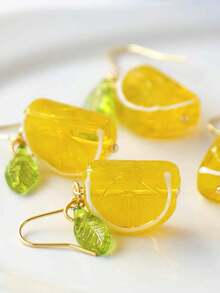 2 Pcs Original Summer Style Glass Orange Fruit Cool Clip Drop Earrings For Women Daily Wear - Orange - View 2