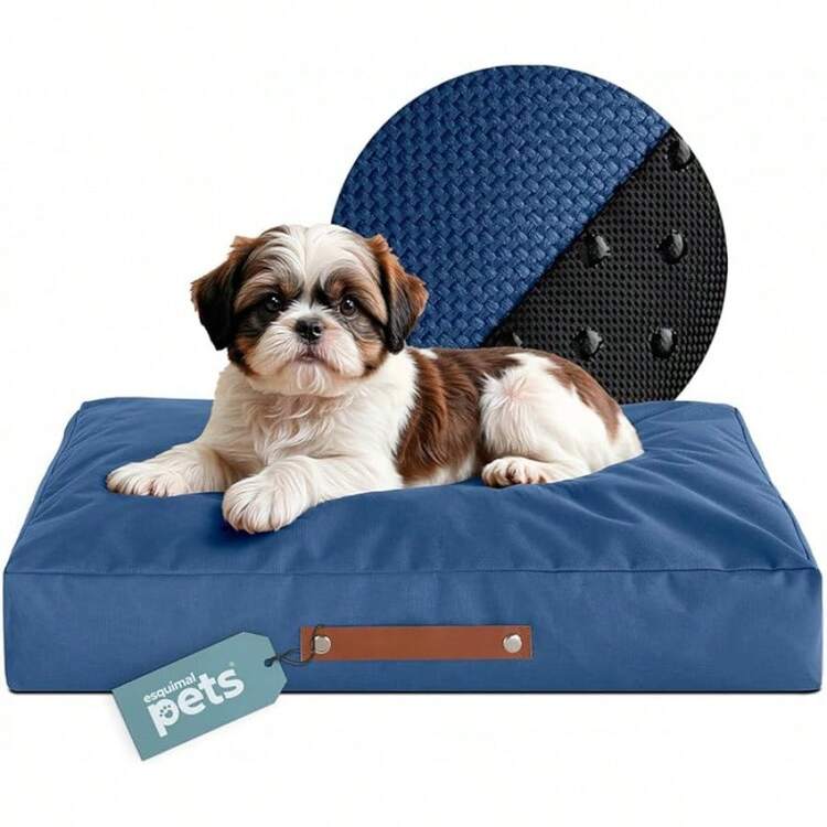 ESQUIMAL Cama Antiestrés de Foam para Perro y Gato, Colchoneta para Mascota Lavable (Café, Chico) - Azul - Añade 7