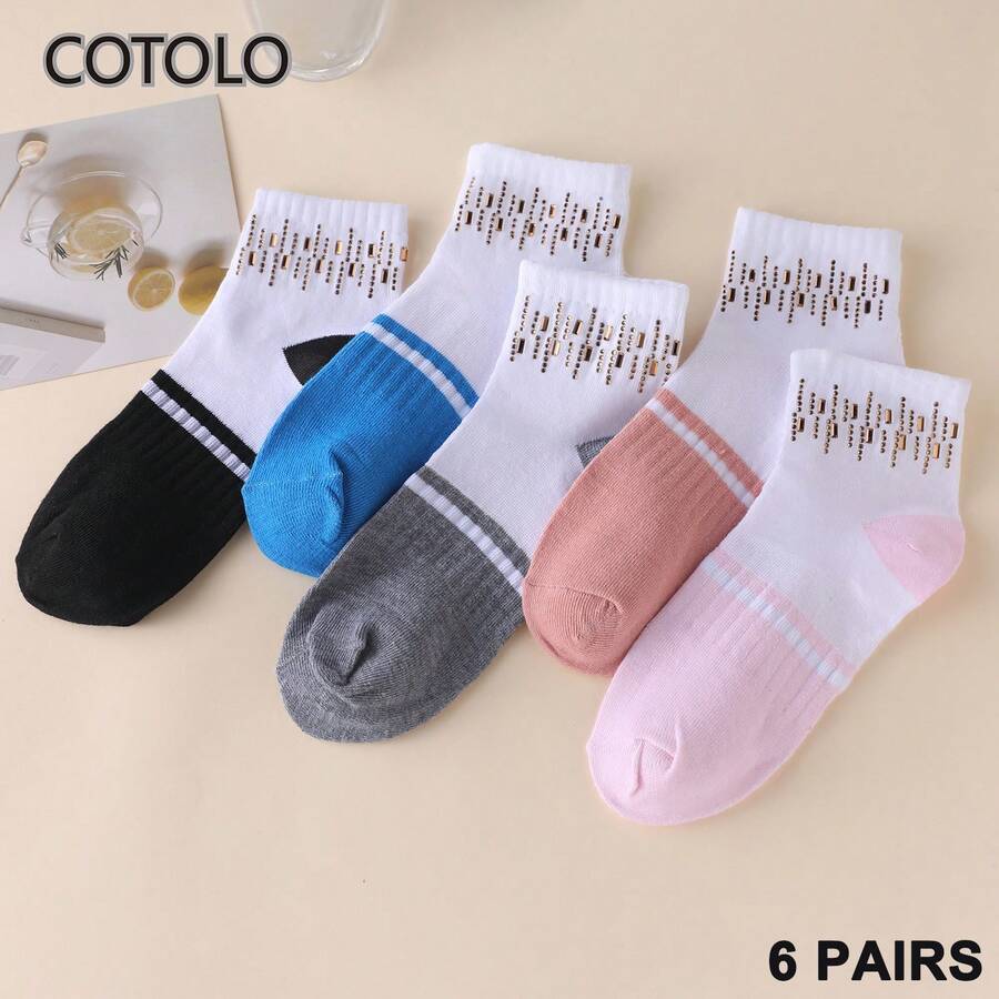 COTOLO 6 pares de calcetines de mujer, estampado de corazón con rayas de diamantes, algodón cómodo y transpirable, adecuados para uso diario y deportes al aire libre en todas las estaciones - Gotas de lluvia - Ver 1